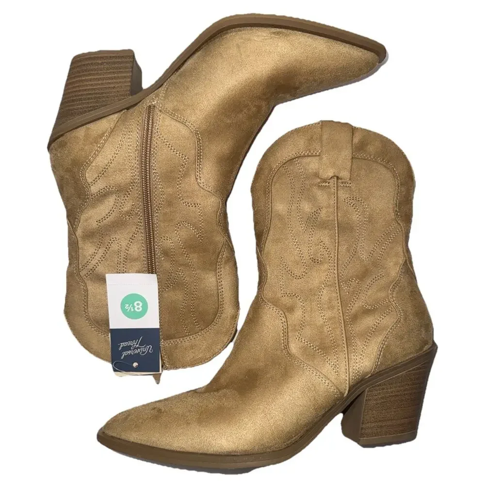 Womens Cowgirl Boots 8.5 M Western Ankle Boots Tan Pointed Toe Country Chic Boho